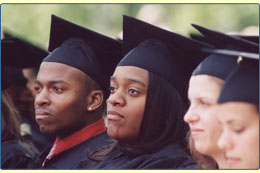 row of students seated at graduation